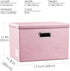PRANDOM Large Collapsible Storage Box with Lid - 1-Pack Pink Leather Fabric Foldable Organizer Container for Home,