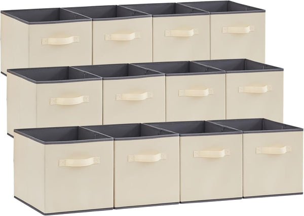 Lifewit 12 Packs 11 Inch Cube Storage Bins, Foldable Decorative Fabric Storage Baskets for Organizing Home, Beige