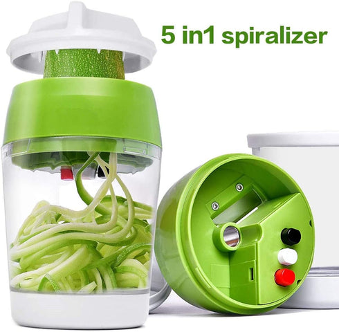 5 in 1 Handheld Spiralizer Vegetable Slicer, Green, Plastic, ABS, Stainless Steel