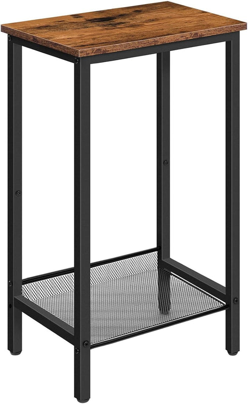 HOOBRO Tall Side Table, Industrial End Telephone Table with Adjustable Mesh Shelves,
