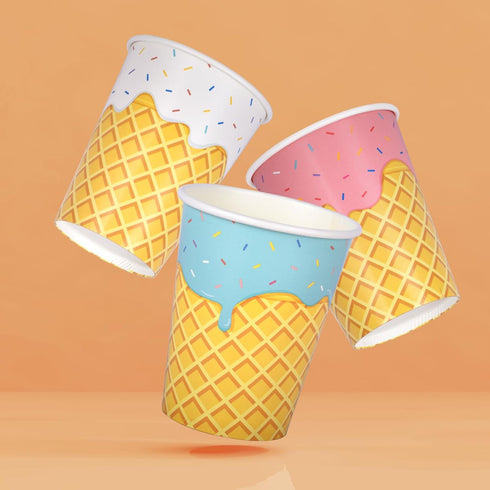 Set Cups,48-Pack 9-oz 3 Gatherfun Ice Cream Party Supplies for Kids & Girls Birthday Paper Baby Shower & Ice Cream