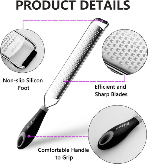 ALLTOP Hand-held Stainless Steel Lemon Zester, Pro Kitchen Tool for Cheese, Vegetable, Ginger, Garlic, Citrus