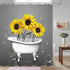 Rustic Farmhouse Shower Curtain - Yellow and Gray Fabric Floral Sunflower Shower Curtain with Hooks, 72X72 inch