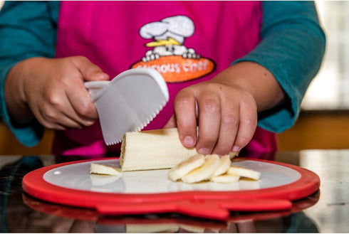 3-Piece Nylon Knives for Kids Curious Chef - White & Green - Child Safe & Serrated Blunt Tip Chef Knives - Safe for