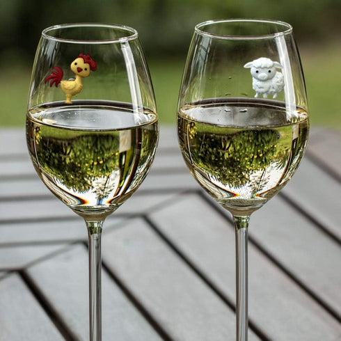 Set of 6 Barnyard Animal Wine Charms – Magnetic Glass Markers and Identifiers