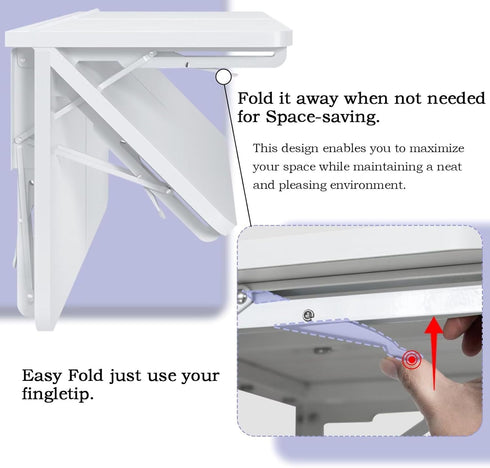 TEAMIX Wall Mounted Desk, White Folding Desk for Small Spaces with Heavy-Duty Brackets