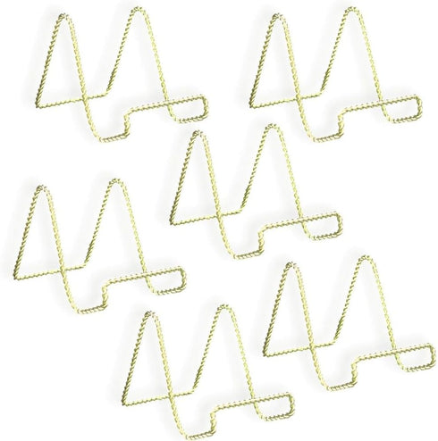 BANBERRY DESIGNS Wire Easel Display Stand, Twisted Brass Metal, 3 Inch, Pack of 6, Craft Accessory for Small Books or