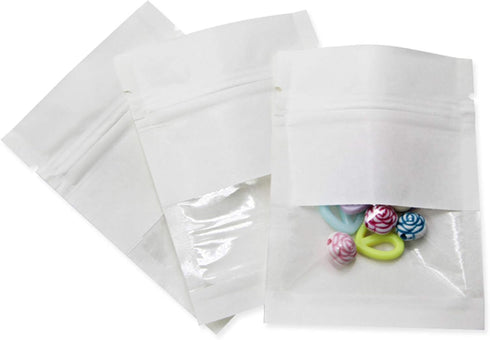FERENLI 100Pcs Kraft Paper Window Bags, Smell Proof Food Storage Pouch for Candy Coffee Beans (7x9cm, White)