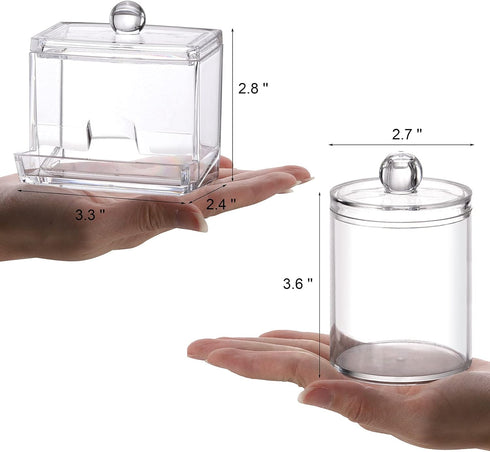 Tbestmax Plastic Qtips Holder, 10/7 OZ Cotton Ball/Swabs Dispenser, 3 Pcs Apothecary Jar Organizer for Bathroom Storage