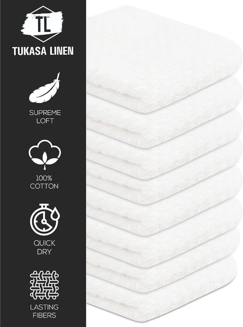 Tukasa Linens 16 Pack 12x12 Inches, Pack 16, Cotton Washcloths for Body and Face, of Multipurpose and Lightweight Wash