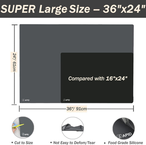 Extra Large Silicone Mat 36" x 24", Heat Resistant Kitchen Countertop Protector, Darkgrey Washable Mat