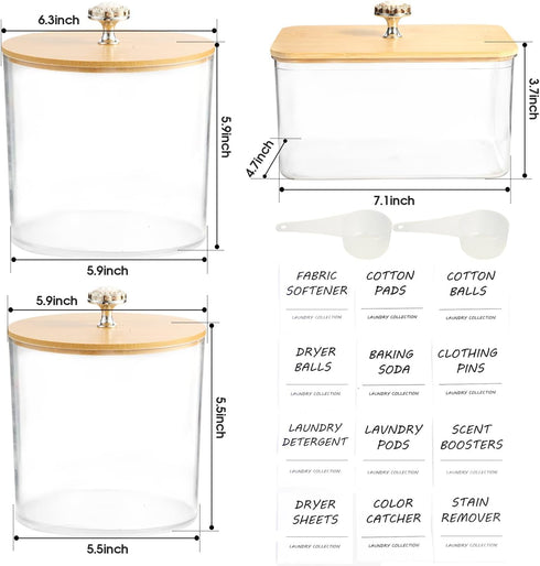 PLOUTA HOME 3 Pack Laundry Room Organization Storage Containers, Plastic Clear Laundry Pods Container & Dryer Sheet