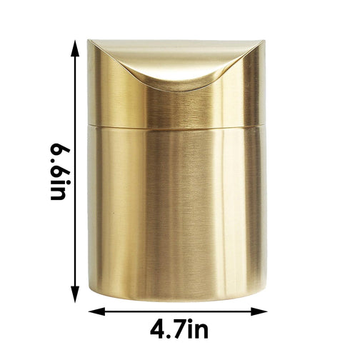 Countertop Stainless Steel Trash Can with Swing Lid, Mini Trash Bin Bathroom, Golden Desktop Garbage Cans Tiny Kitchen