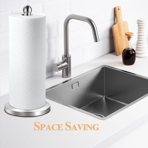 DAWNER Paper Towel Holder Countertop with Weighted Suction Cup Base, Stainless Steel Freestanding Holder for Kitchen