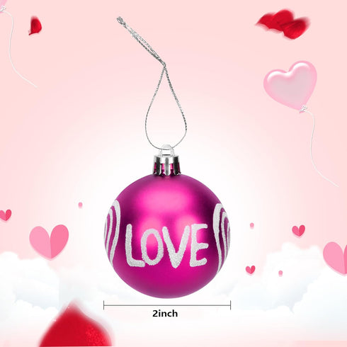 12 Pieces Valentine's Day Hanging Ball Ornaments, Heart Glitter Balls for Party and Wedding Decorations