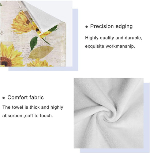 HATESAH Set,Soft Summer Set 3 Piece,1 Towel,1 Towel,1 Vintage Sunflower Bath Towels Highly Absorbent Yellow Floral
