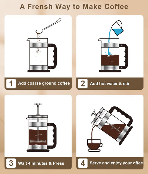 French Press Coffee Maker - 21OZ Classic Glass Coffee Press, Heat-Resistant Borosilicate Glass Coffee Pot