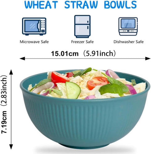 4 Pack Unbreakable 24 oz Cereal Bowls - Reusable Wheat Straw Fiber Lightweight, Dishwasher & Microwave Safe