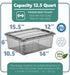 Tribello 12.5 Quart Storage Bins with Lids, Plastic Containers with Latching Lids for Organizing, Set of 2, Made in EU