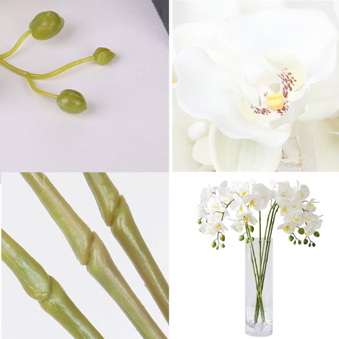 FagusHome 32" Artificial Phalaenopsis Flowers, 6 Pcs with 4 Bundles Leaves for Home Décor