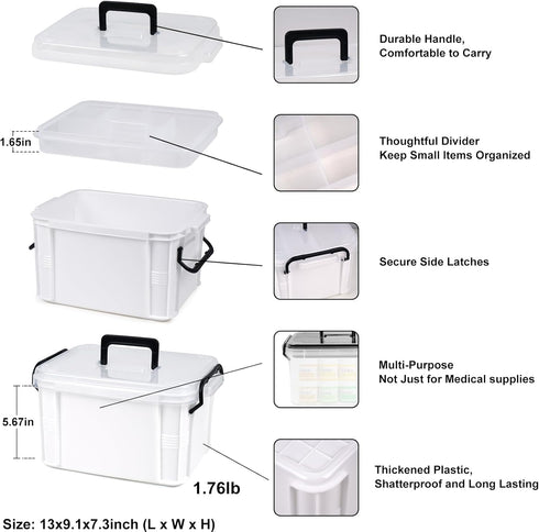 15qt HEY FOLY White Medicine Organizer Storage Box with Tray, Plastic First Aid Box Empty, Thickened Medicine Container