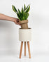 Bamworld Single Plant Holder for Indoor Plants Metal Planter Stand Wooden Leg