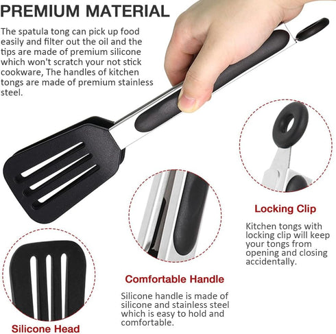 9 Inch Small Kitchen Tongs, Set of 3 Silicone Cooking Tongs with Stainless Steel Handle