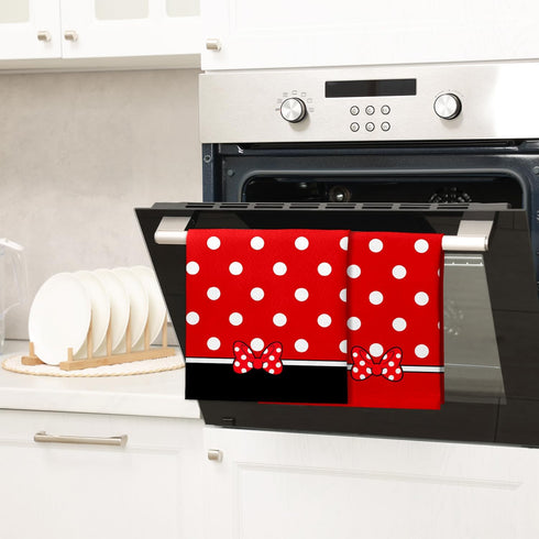 Set 2 18x26 Inch Cartoon Mouse Kitchen Dish Towel of - Bowknot Towels Absorbent Reusable Cotton Cloths for Cleaning