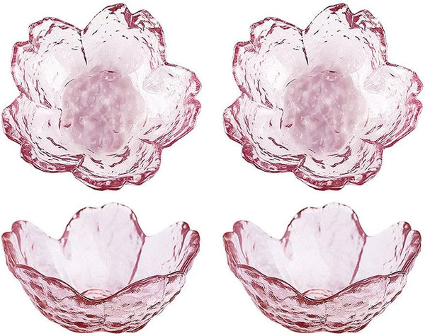 4pcs Glass Sakura Shape Small Seasoning Dishes, 3.4inch Dipping Bowls for Appetizers