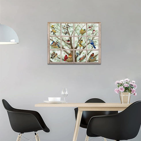 Rustic Birds Wall Art - Farmhouse Hummingbirds on Branch Pictures for Kitchen, Bathroom, Bedroom Decor