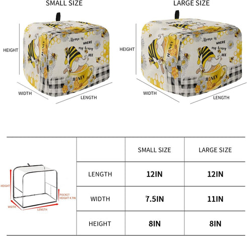 Honey Gnomes Toaster Cover, 4 Slice, Spring Floral Yellow Summer Bee Black Plaid, Dust Cover