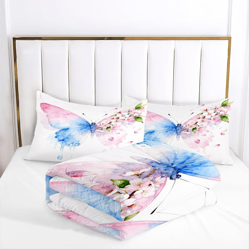 Set 3 Set 2 CCoutueChen Butterfly Comforter Queen Pieces Blue Pink Butterfly Bedding for Kids Teens Butterflies Cherry