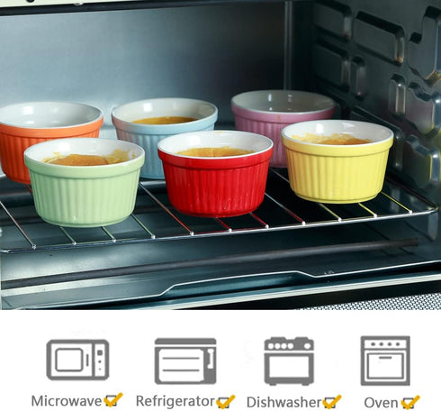 Ramekins 6oz Oven Safe, Creme Brulee and Souffle Dishes, Porcelain Baking Bowls, Set of 6, Pink