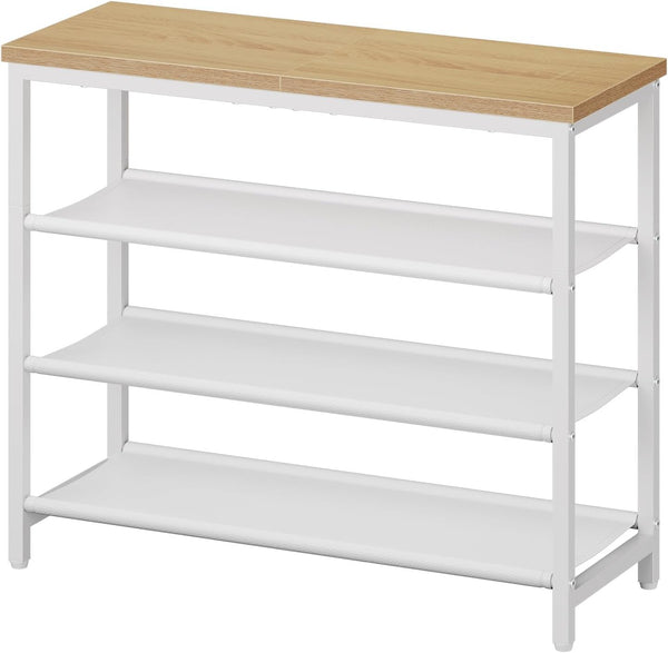 HOOBRO Shoe Rack with 3 PU Shelves, 4-Tier Shoe Storage Organizer for