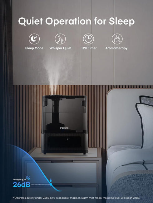 6L 60H 12H FOHERE Smart Humidifiers for Bedroom, Warm and Cool Mist Quiet Humidifier with Runtime, Humidity Control