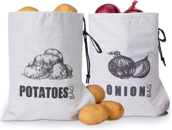 Potato Onion Storage Bag, Washable Fabric Keeper with Drawstring for Pantry, 2 Pack (Potato Onion Bag)