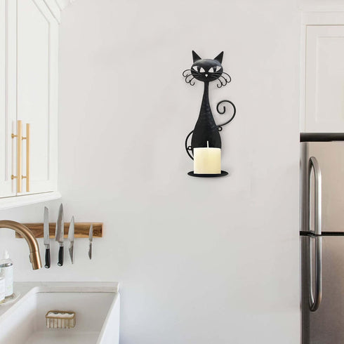 Handmade Black Metal Cat Wall Sconce Candle Holder for Pillar Candles