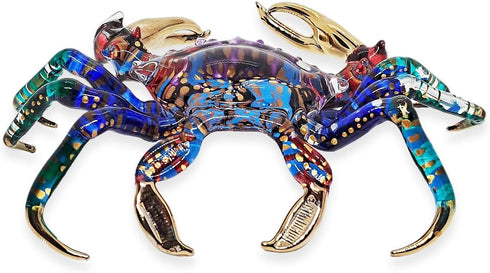 6" WitnyStore Small Long Blue Red Gold Dotted Crab Figurine - Miniature Hand Blown Painted Glass Crabs Crustacean