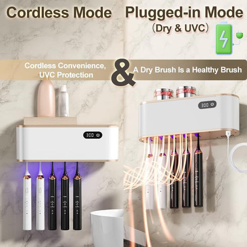 AFQLED 4 UV Toothbrush Sanitizer Holder for | Wall Mounted Toothbrush Holder for Bathroom with Fan Drying | USB