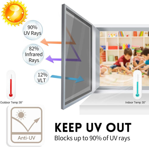 KESPEN Window Film One Way Daytime Privacy, Heat Control Anti UV Non-Adhesive Reflective Tint for Home, Black-Silver