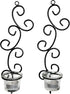Set 2, 2 Lilys Home Deco Swirl Wall Sconce Tea Light Candle Holders, Steel, Black, of with Clear Glass Tealight Candle
