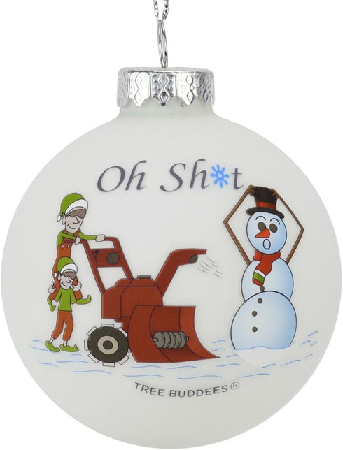 Tree Buddees Oh Sh*t Funny Snowblower vs Snowman Glass Bulb Ornament