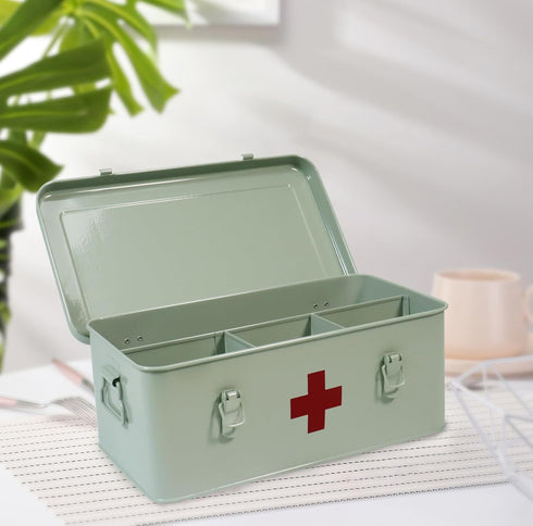 Xbopetda Set-Green First Aid Medicine Box, First Aid Kit Supplies Bin, Metal Medicine Storage Tin, First Aid Empty Box