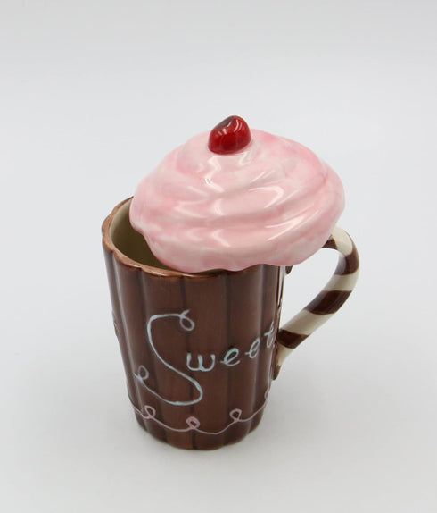 Life Is Sweet Mug with Pink Lid, 5-3/4-Inch