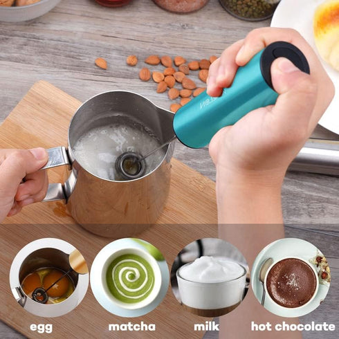 Milk Frother, Rechargeable Battery Operated Frother for Coffee, Portable Drink Mixer with 2 Stainless Steel Whisk Heads