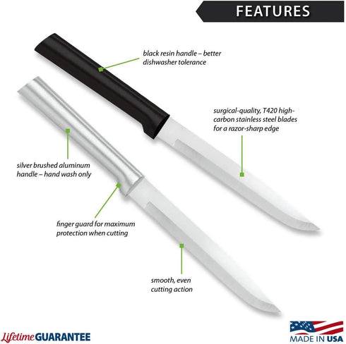 RADA Cutlery Utility Steak Knife, Pack of 2, Black Handle