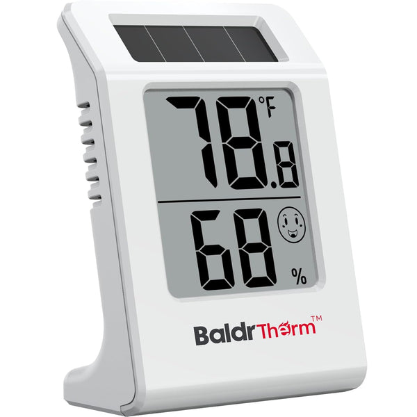 BaldrTherm 2.2'' Digital Thermometer and Hygrometer Meter, Solar-Powered Indoor Temperature Sensor Humidity