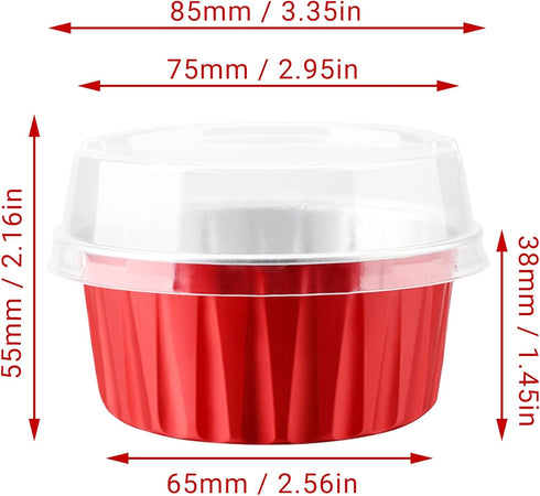 EUSOAR Disposable Ramekins with Lids, 30pcs 5oz Aluminum Foil Cupcake Baking Cups Containers Wrappers with Lids, Dessert Cups with Lids Mini Aluminum Cheesecake Pan Creme Brulee Ramekins-Red by EUSOAR