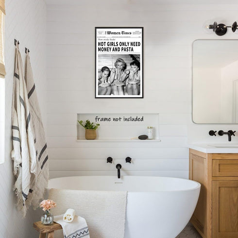 Generic 24x36inch Vintage Women Times Newspaper Canvas Wall Art Black and White Aesthetic Poster Funky Hot Girl Eating