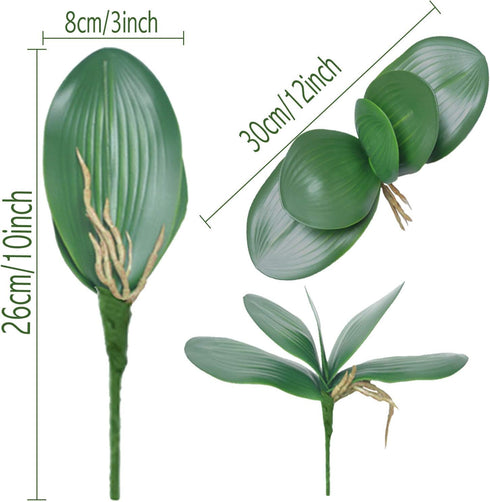 FagusHome 6 PCS Green Artificial Phalaenopsis Orchids Leaves, Faux Orchids Leaf 11 Inches